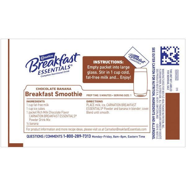 Nestle Healthcare Carnation Breakfast Essentials, 220 Calories, 36 Grams, Rich Milk Chocolate, Individual Packet, 9 oz Serving Size Hot on Sale - Image 2